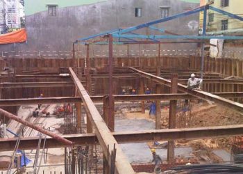 Tổ chức thi công tầng hầm bằng phương pháp cừ larsen hệ giằng shoring