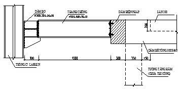 Hình 4.3: Mặt cắt liên kết giữa thanh chống với tường cừ, dầm tầng hầm 1​